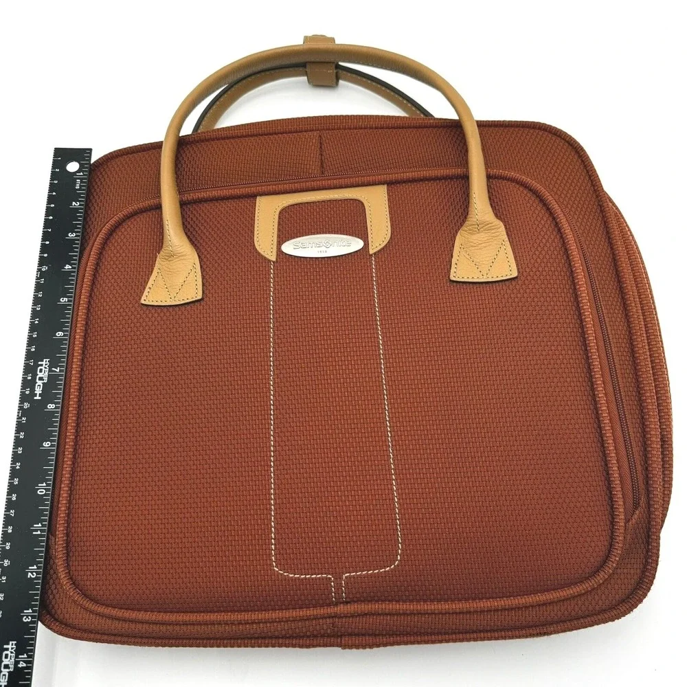 SAMSONITE burnt orange tweed footed briefcase laptop‎ bag carry on leather strap